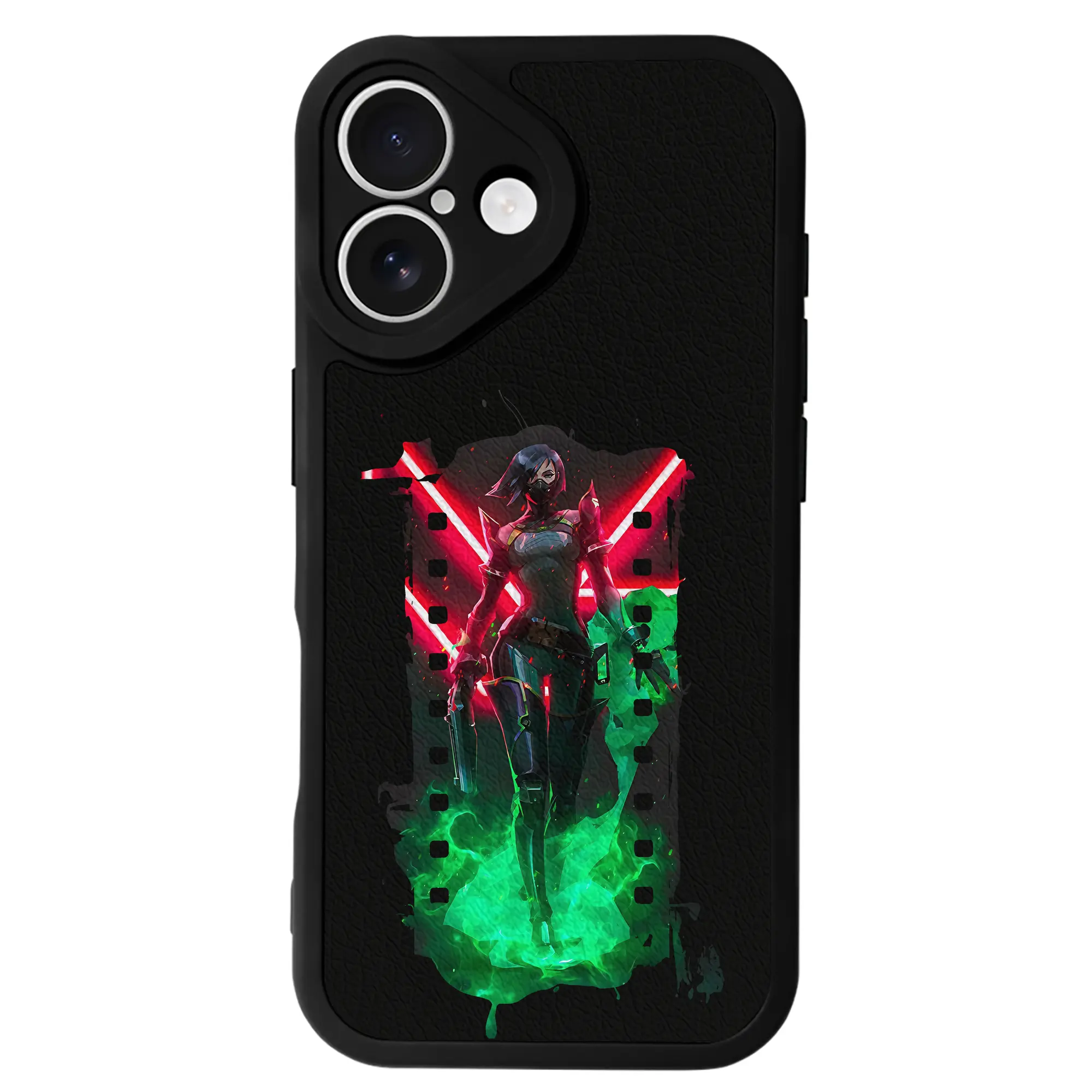 VALORANT グッズ,ヴァイパー - IPhone 16シリーズ対応 ・ シリコンスマホケース ・ レザー調 ・ 高精度フィット ・ 耐衝撃 ・ ワイヤレス充電対応 ・ 精密カット